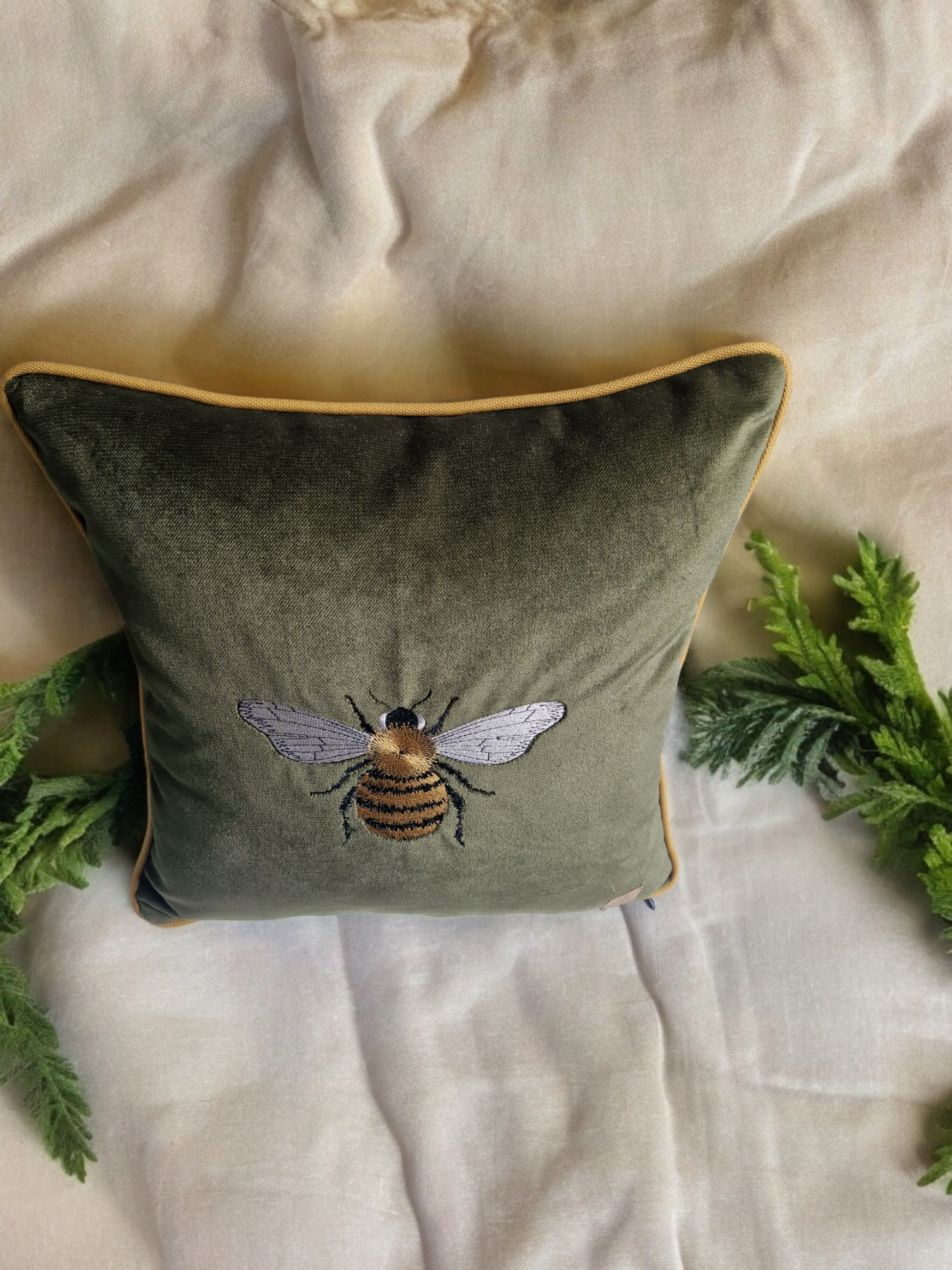 Embroidery "Bee" velvet cushion