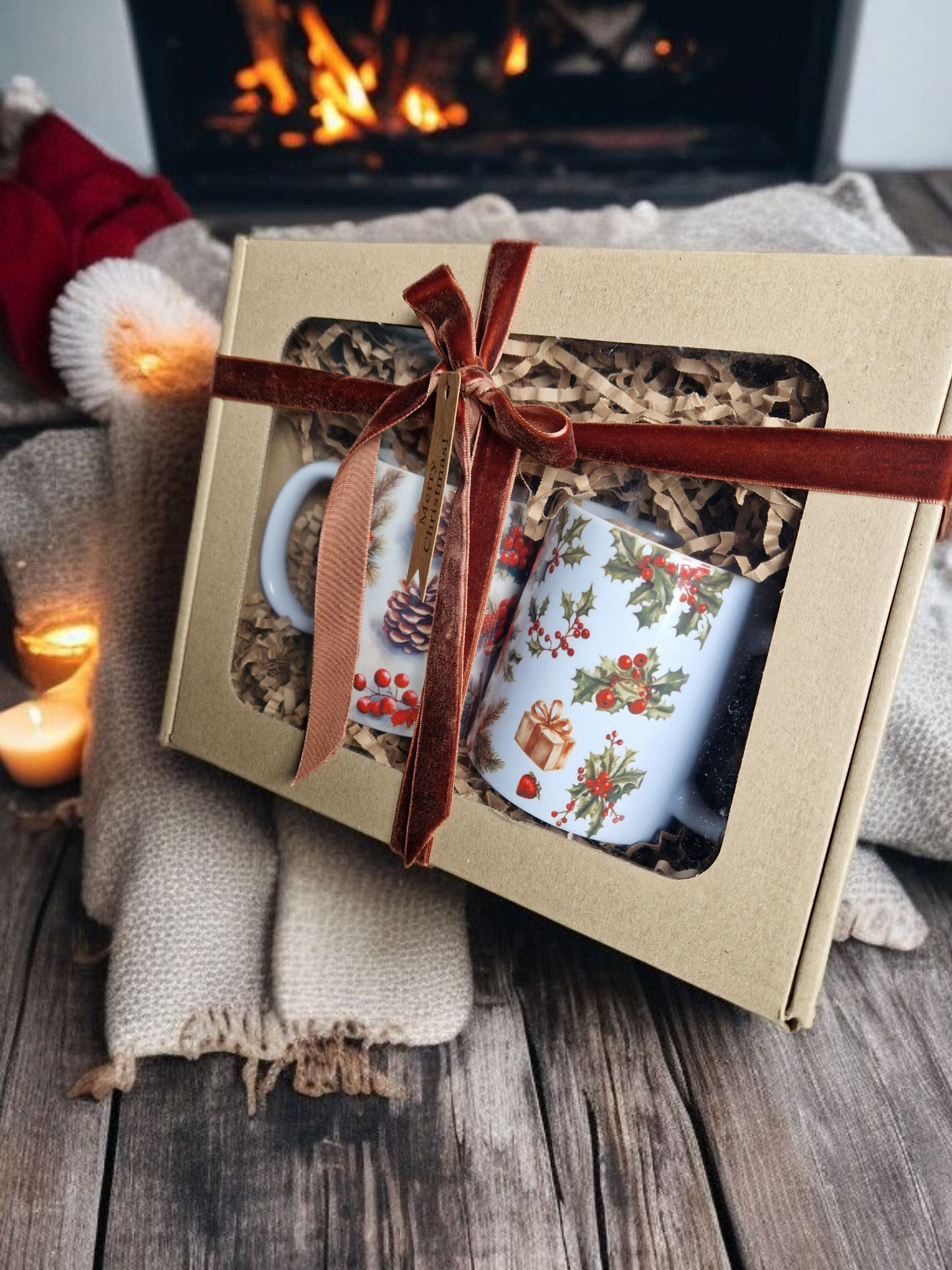 Christmas theme mugs gift box
