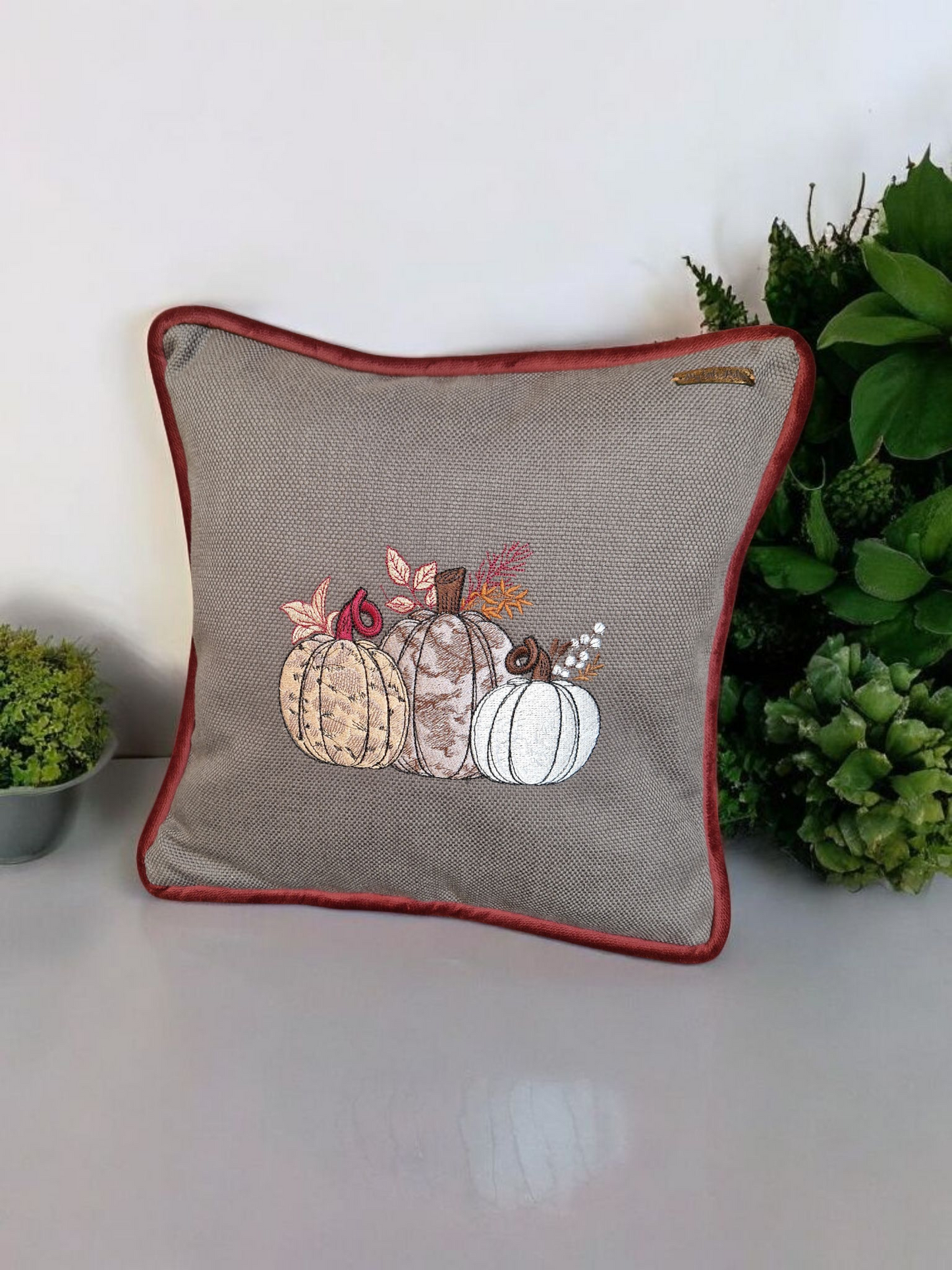 Embroidered Autumn Cushion