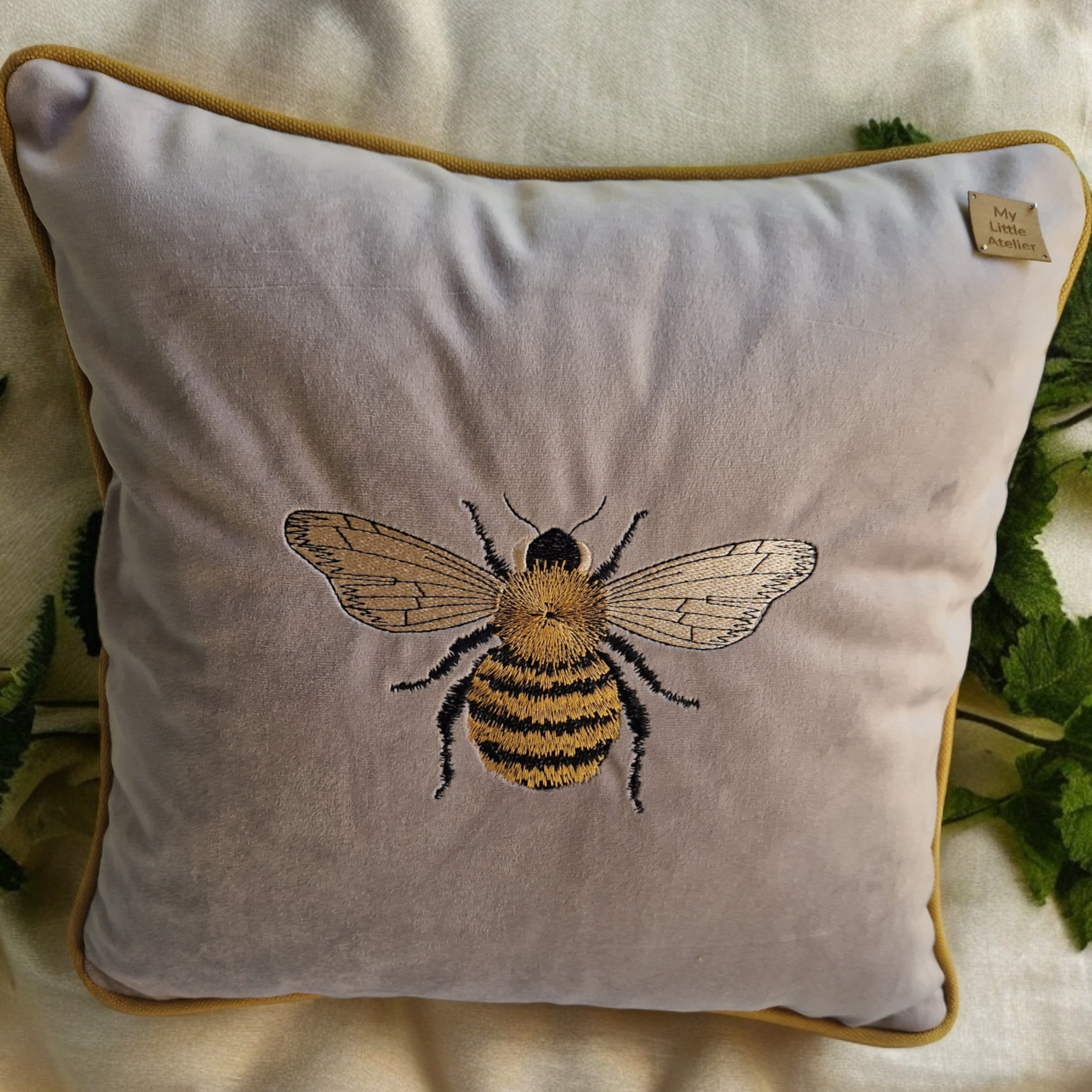 Embroidery "Bee" velvet cushion