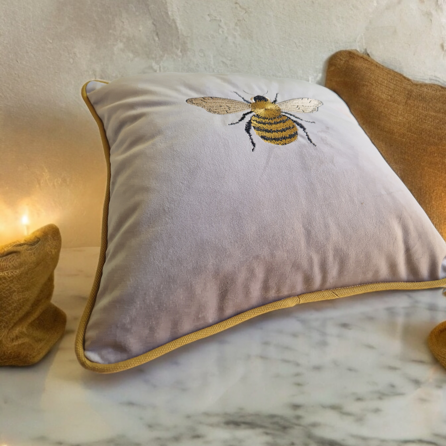 Embroidery "Bee" velvet cushion