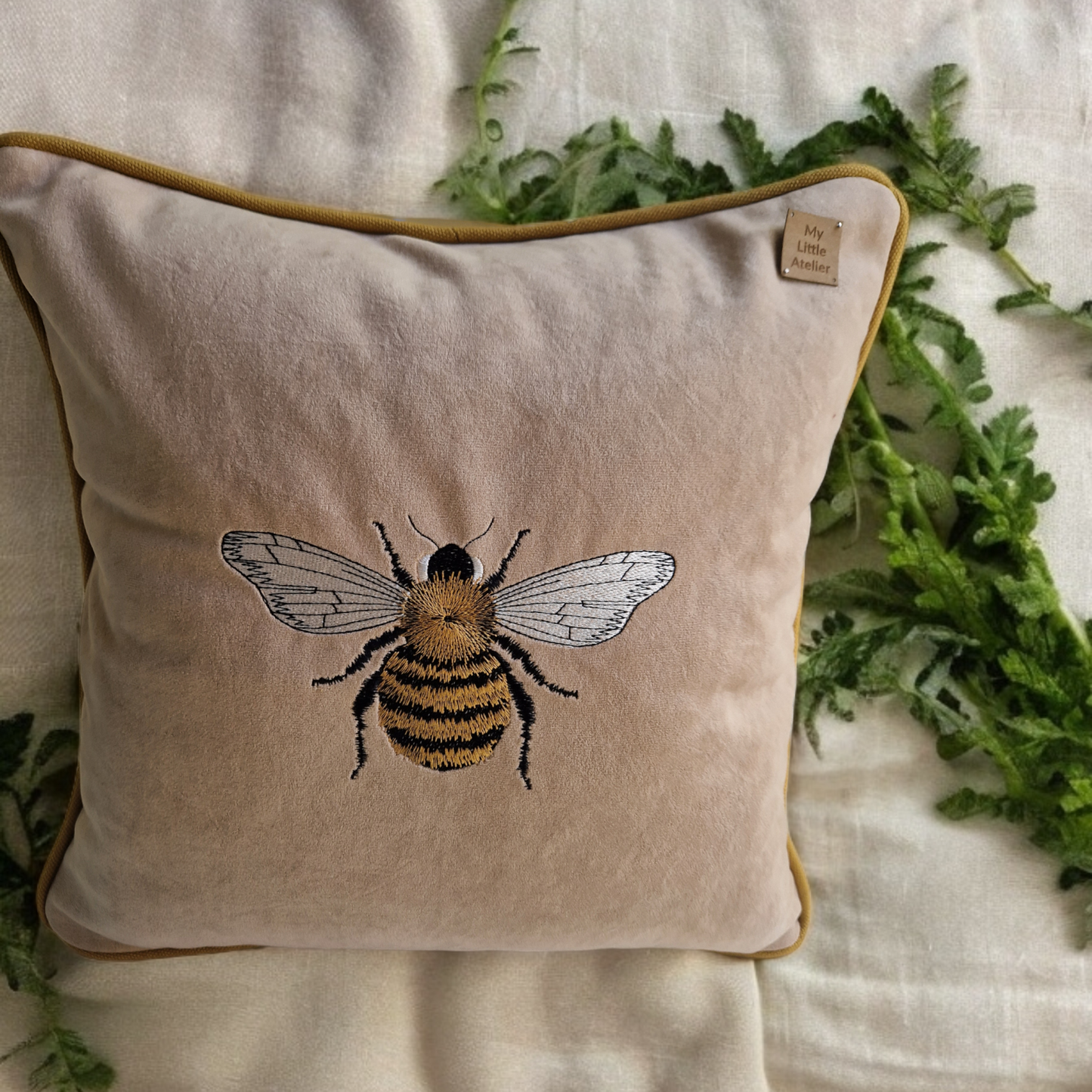 Embroidery "Bee" velvet cushion