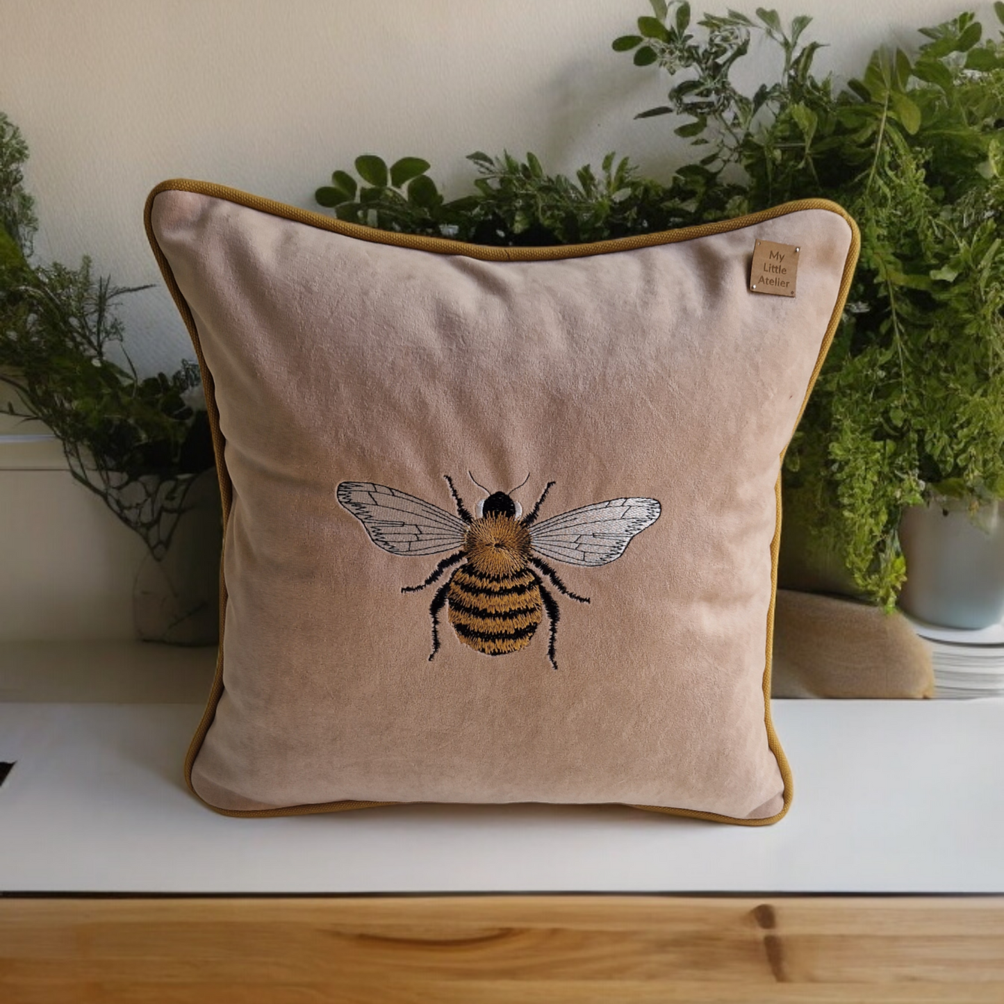 Embroidery "Bee" velvet cushion