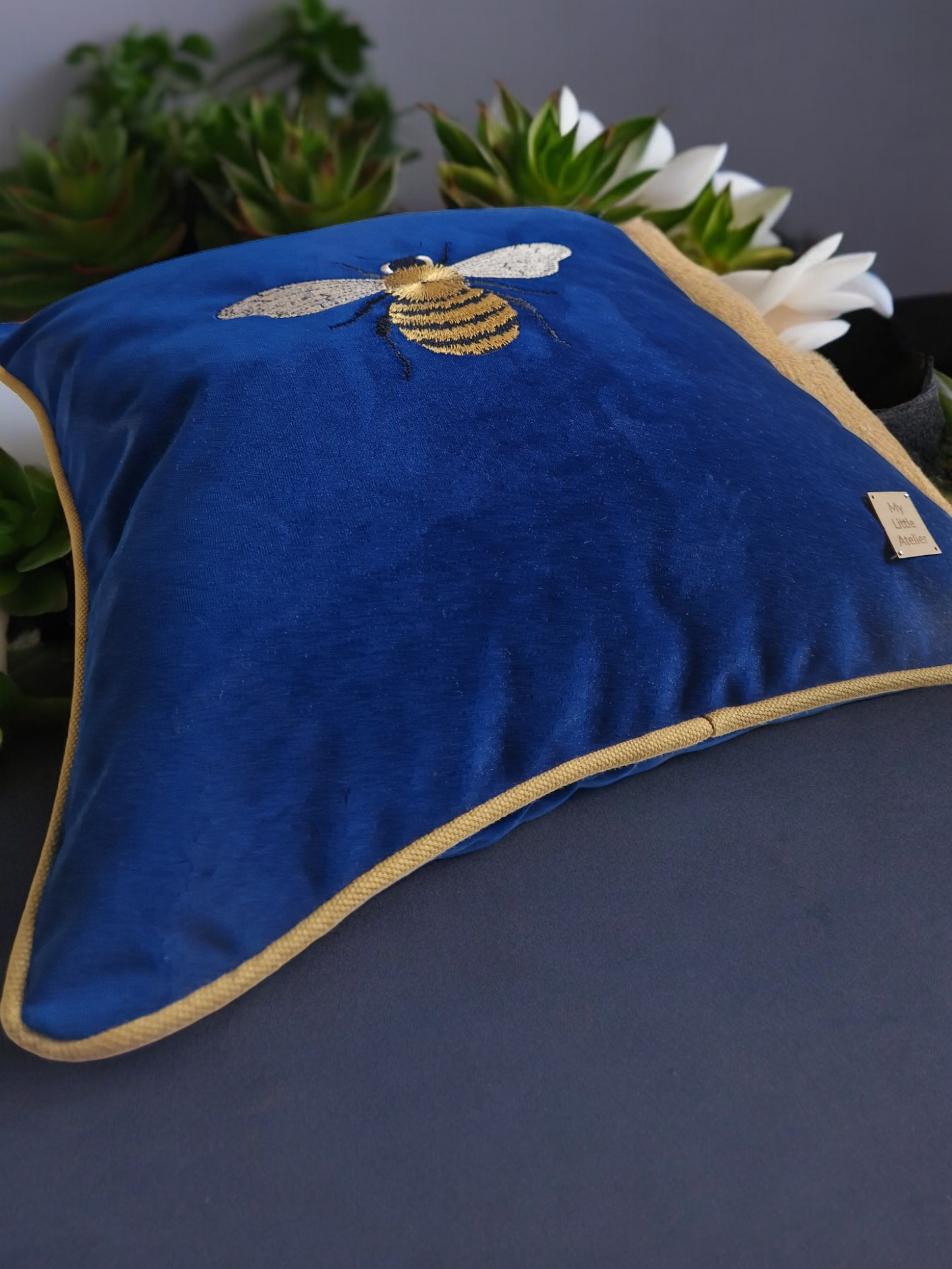 Embroidery "Bee" velvet cushion