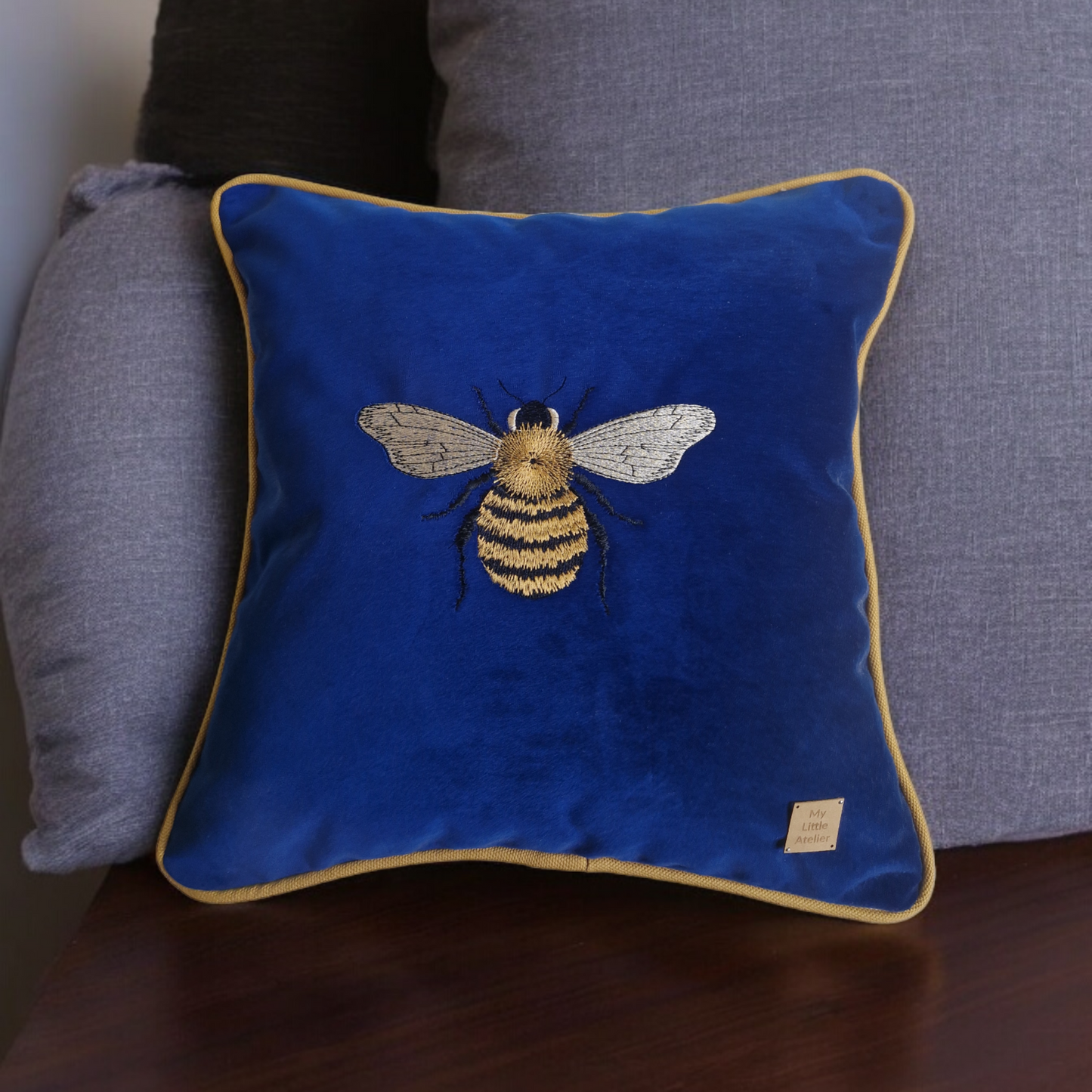 Embroidery "Bee" velvet cushion