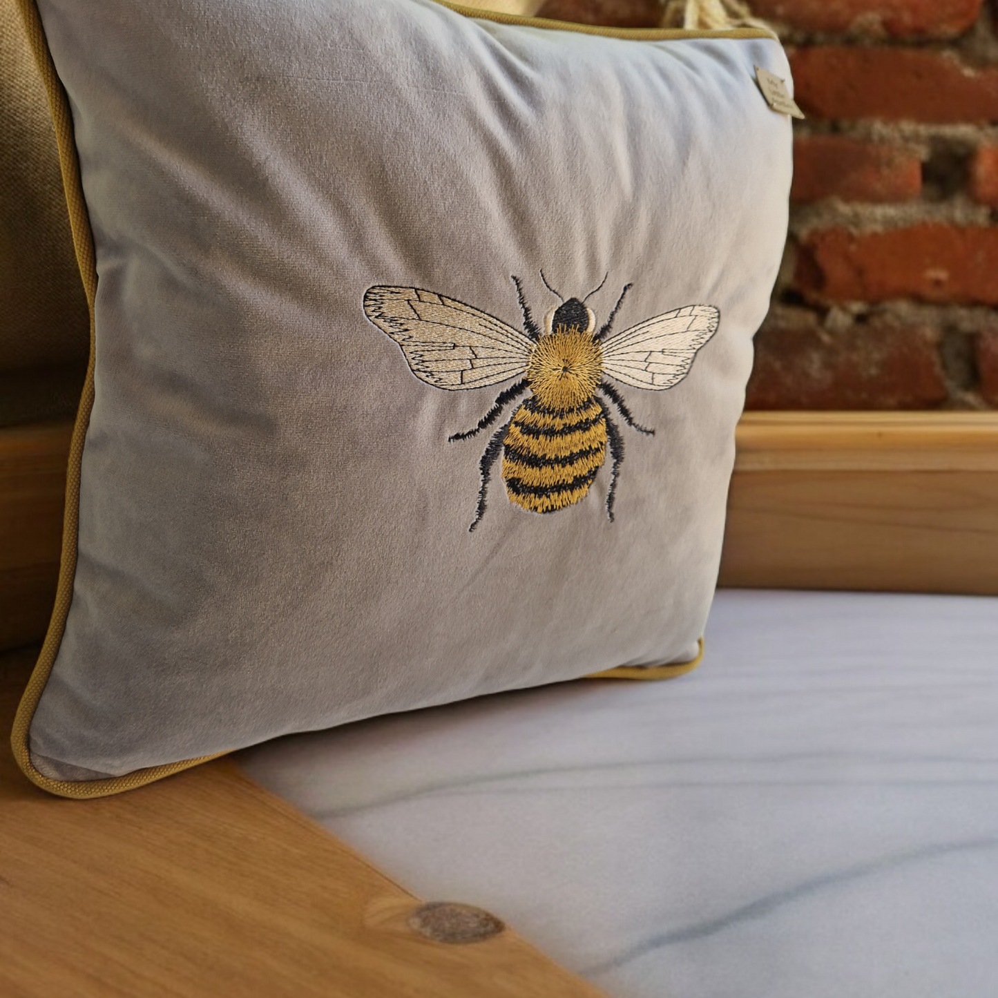 Embroidery "Bee" velvet cushion