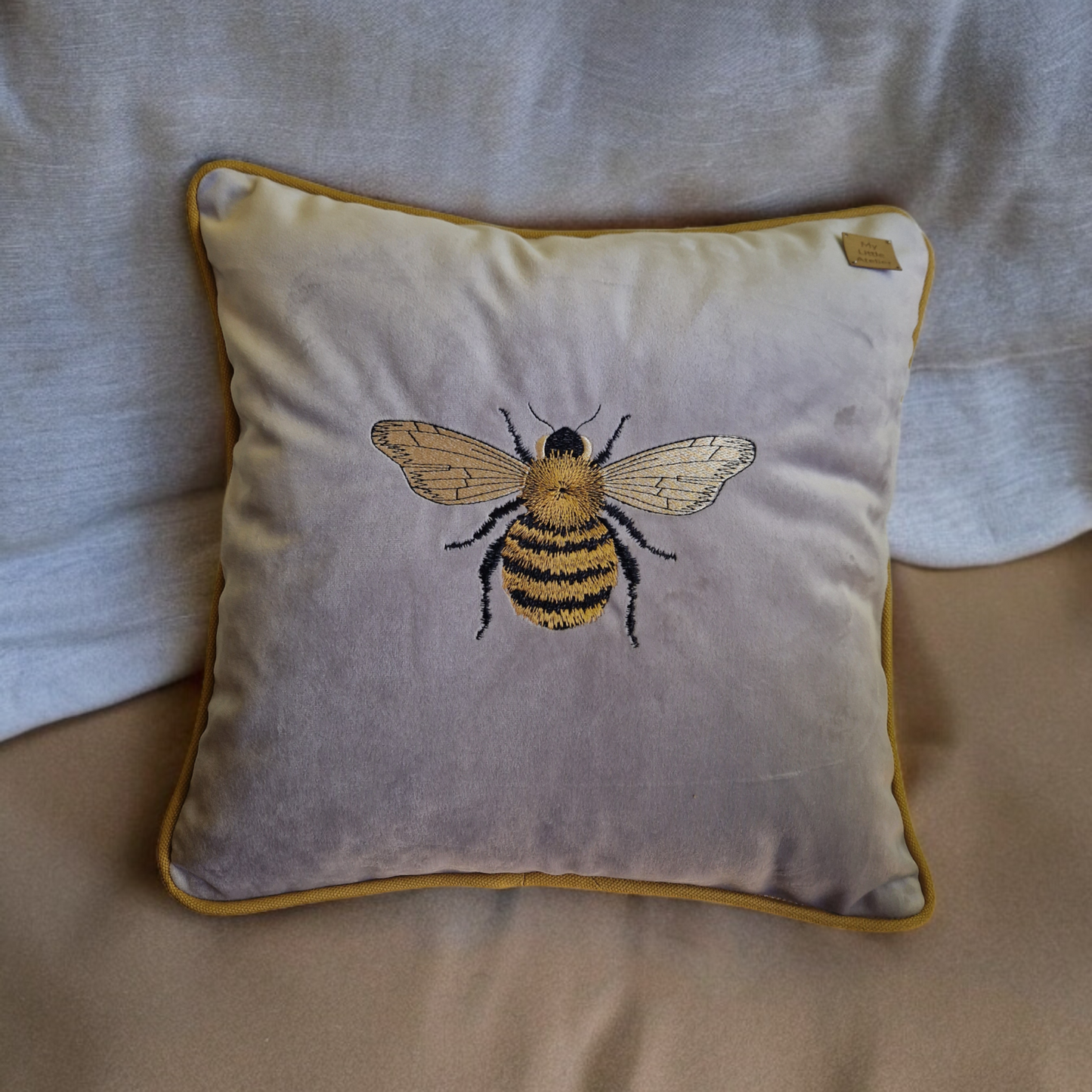 Embroidery "Bee" velvet cushion