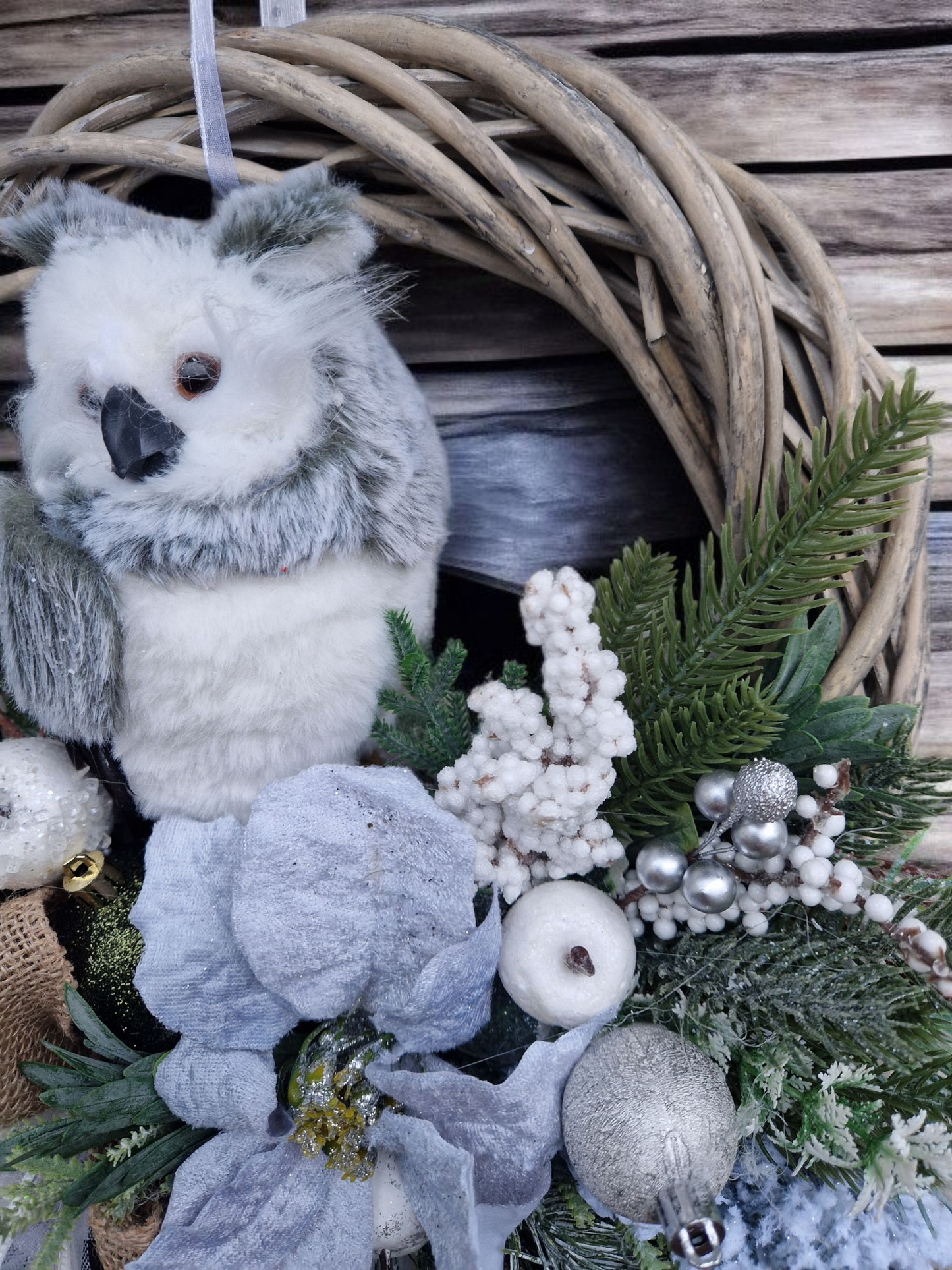 Christmas door wreath with owl