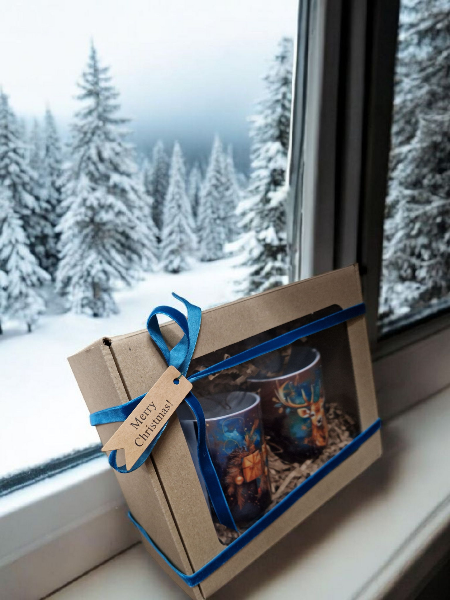 Christmas blue mugs gift box