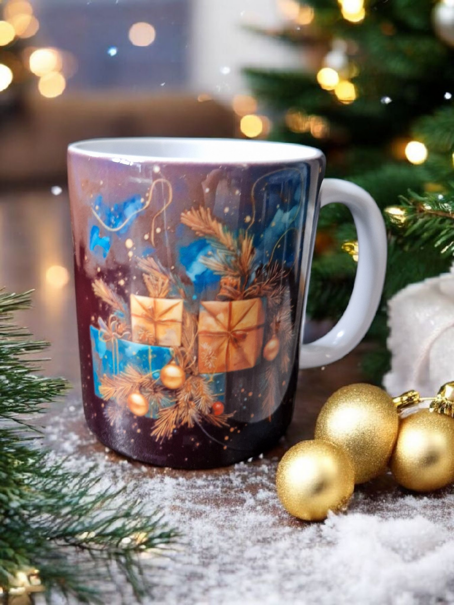 Christmas blue mugs gift box