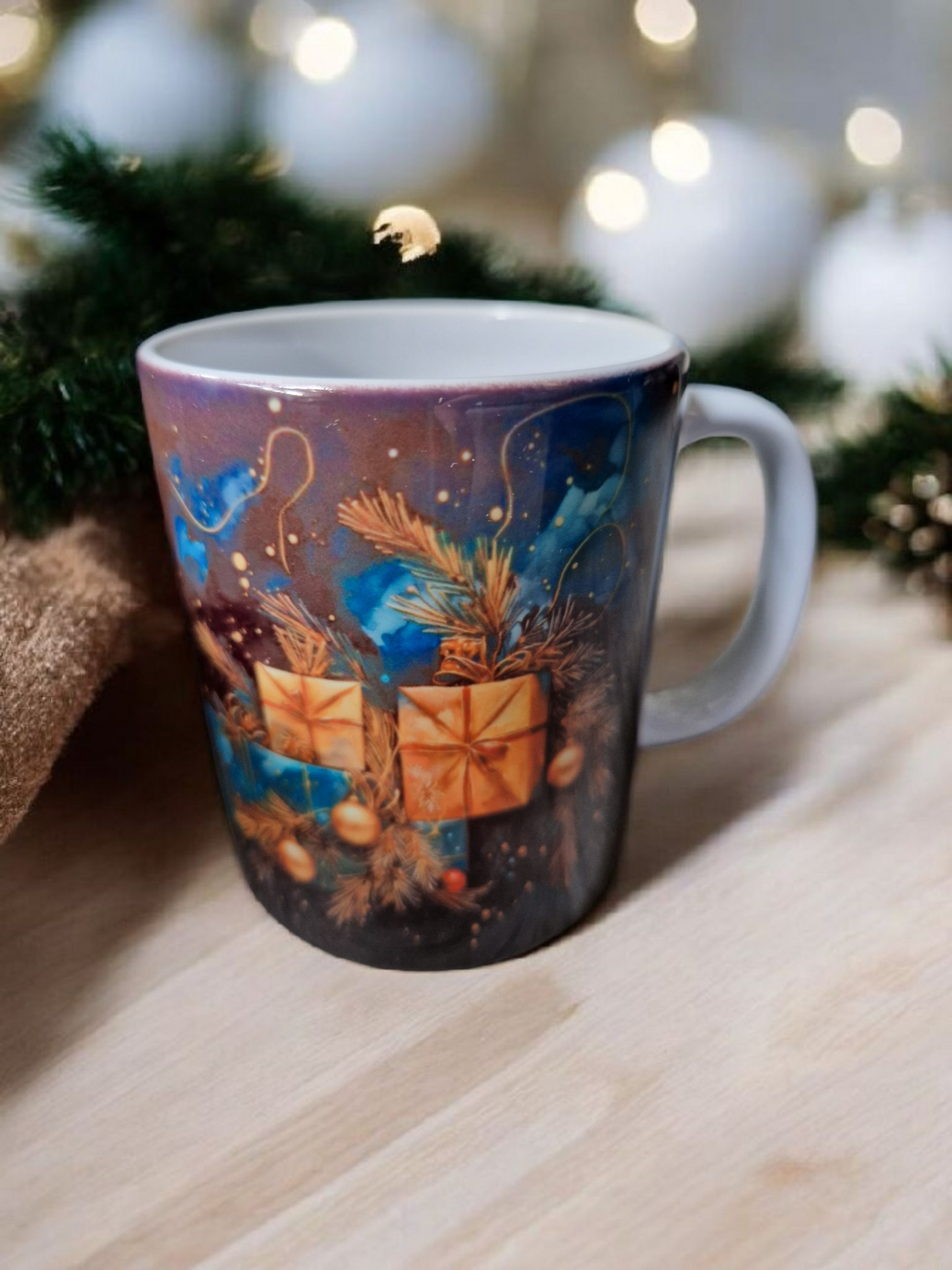 Christmas blue mugs gift box