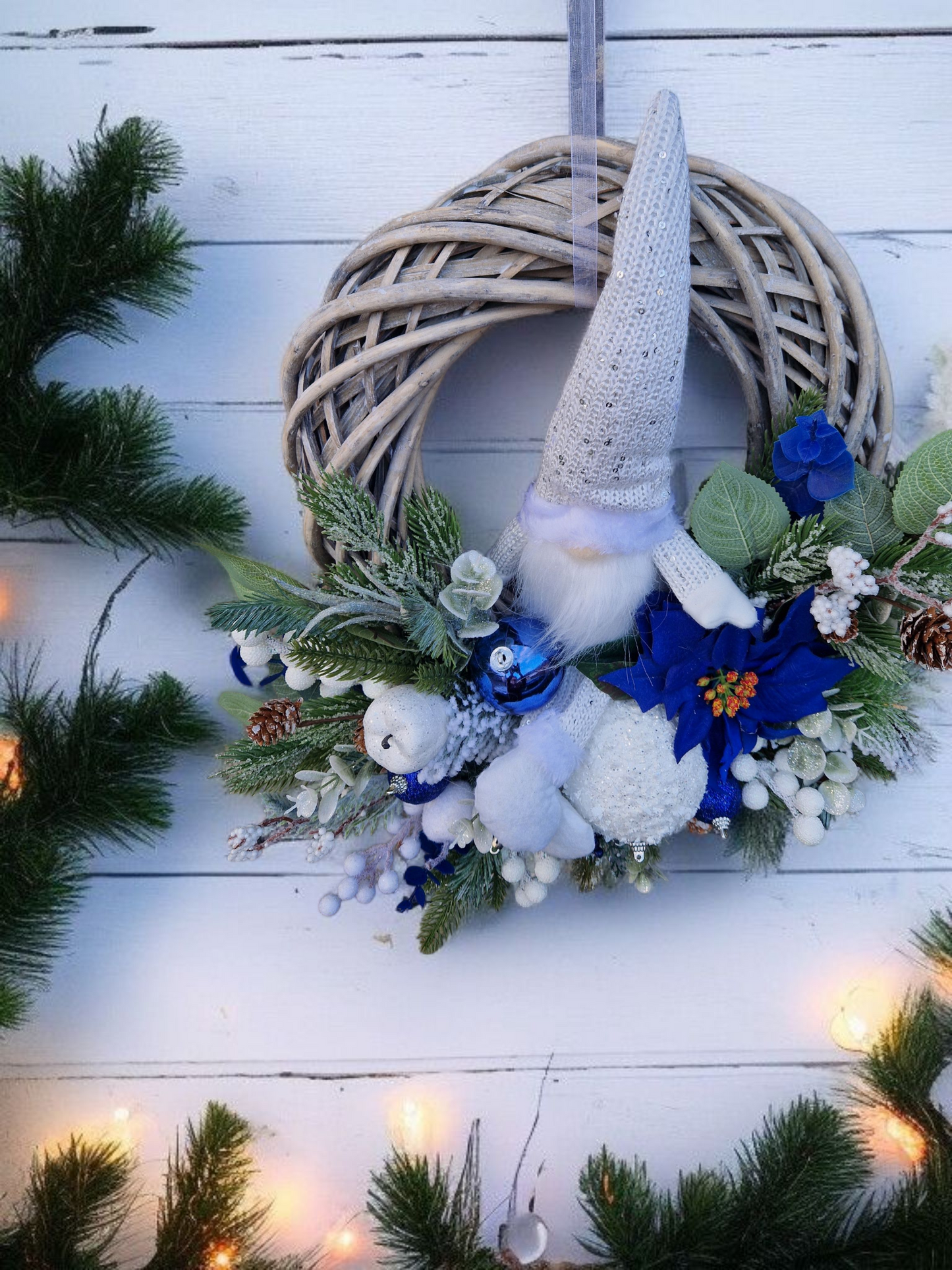 Christmas blue door wreath